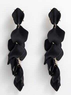 Womens Tassel Black Flower Petal Dangle Long Earrings